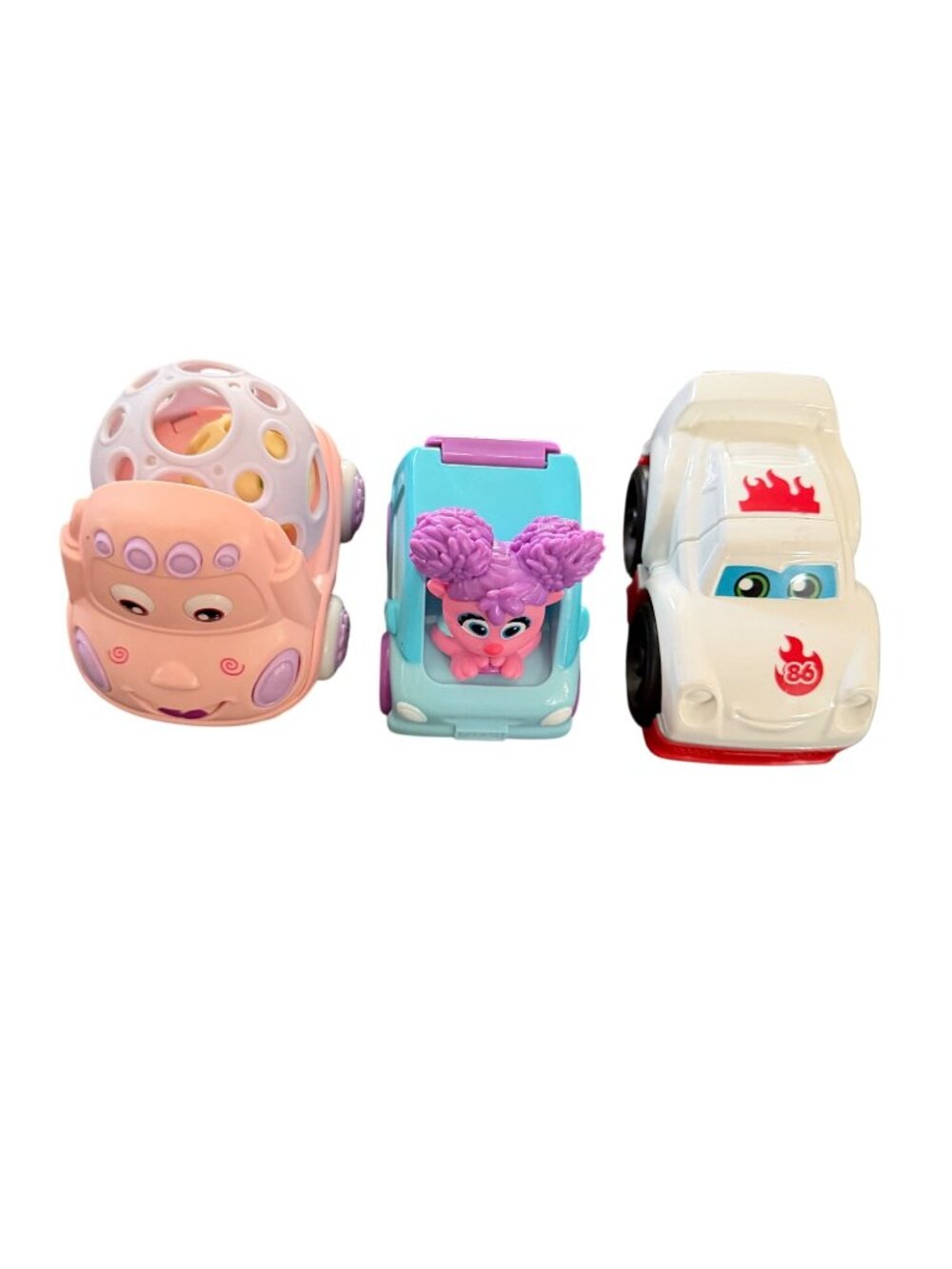 Set Of 3 Colorful Cartoon Toy Cars For Kids Includes Pink Blue & White Cars With - Picture 2 of 6